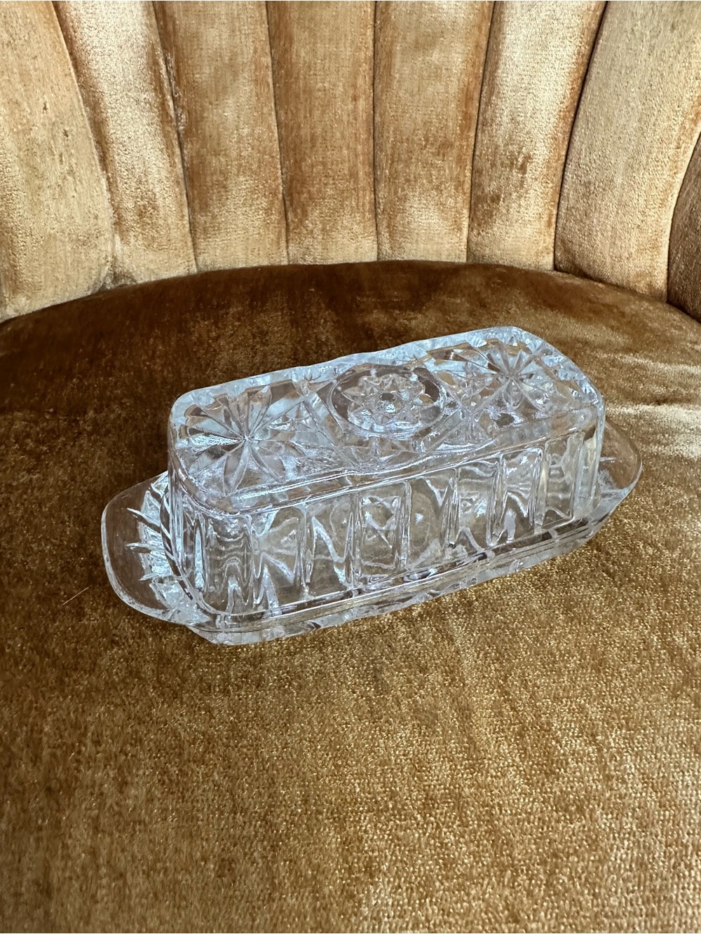 Vintage Anchor Hocking Clear Pressed Glass Butter Dish Early American Prescut